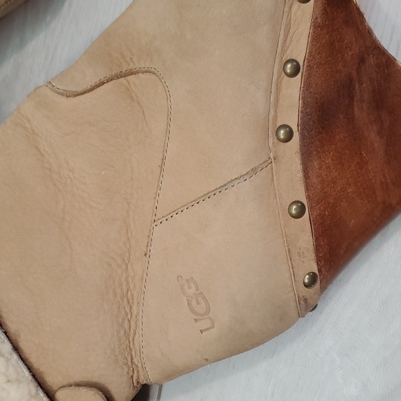 Ugg Australia Women Sheepskin Ankle Wood Wedge Boots shoes sz 7 - Picture 13 of 13